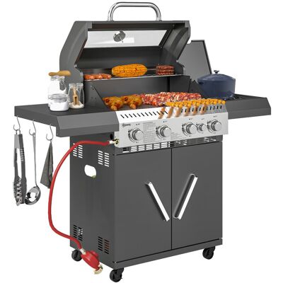Dakota Fields 4 - Burner Freestanding Propane 6800 BTU BTU Gas Grill with Side Burner and Cabinet 4 Dakota Fields 4 - Burner Freestanding Propane 6800 BTU BTU Gas Grill with Side Burner and Cabinet 4