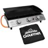 Dellonda 3 Burner Portable Gas Plancha 7.5Kw BBQ Griddle, Supplied With PVC Cover, Stainless Steel black/gray 24.0 H x 65.0 W x 47.0 D cm