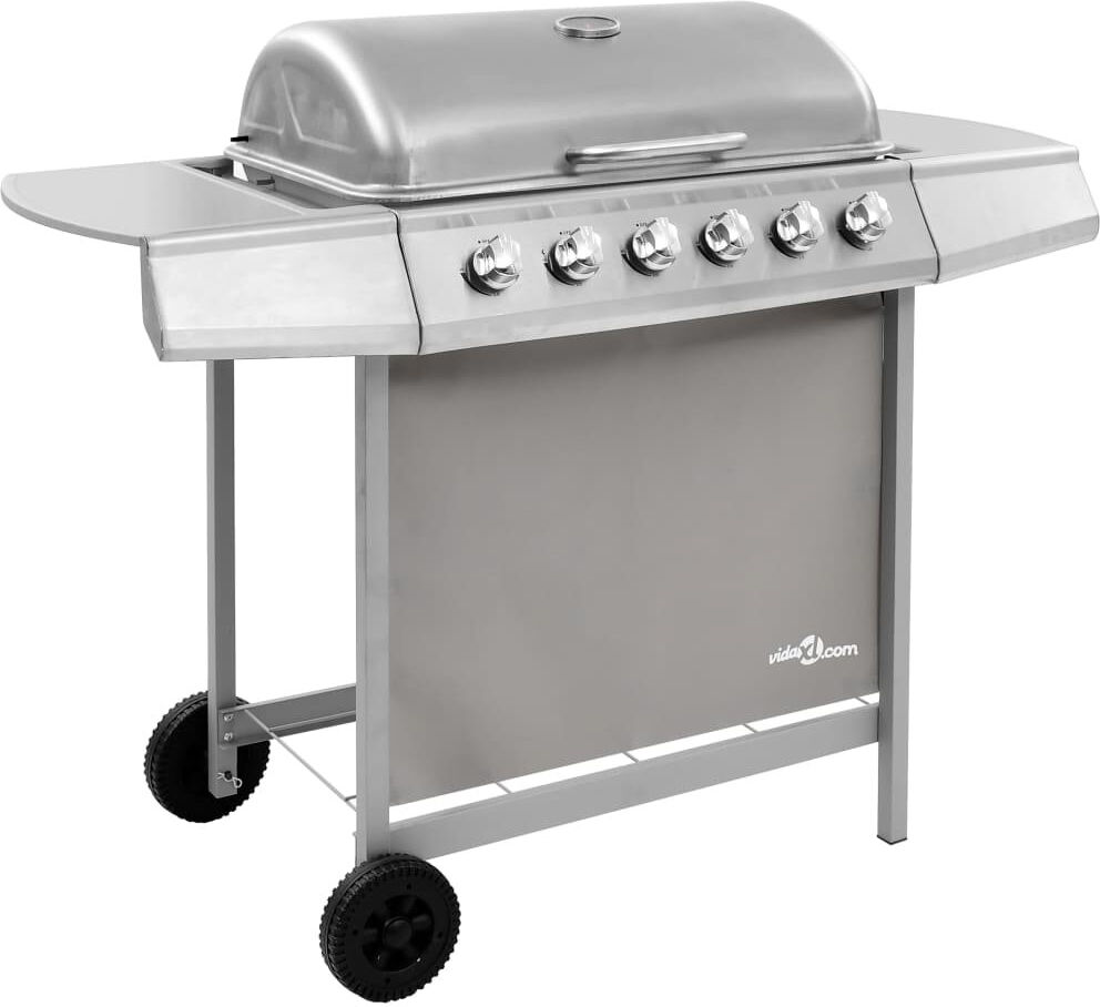 vidaXL 63.5cm 6-Burner Natural Gas Barbecue Grill with Side Shelf Silver 6