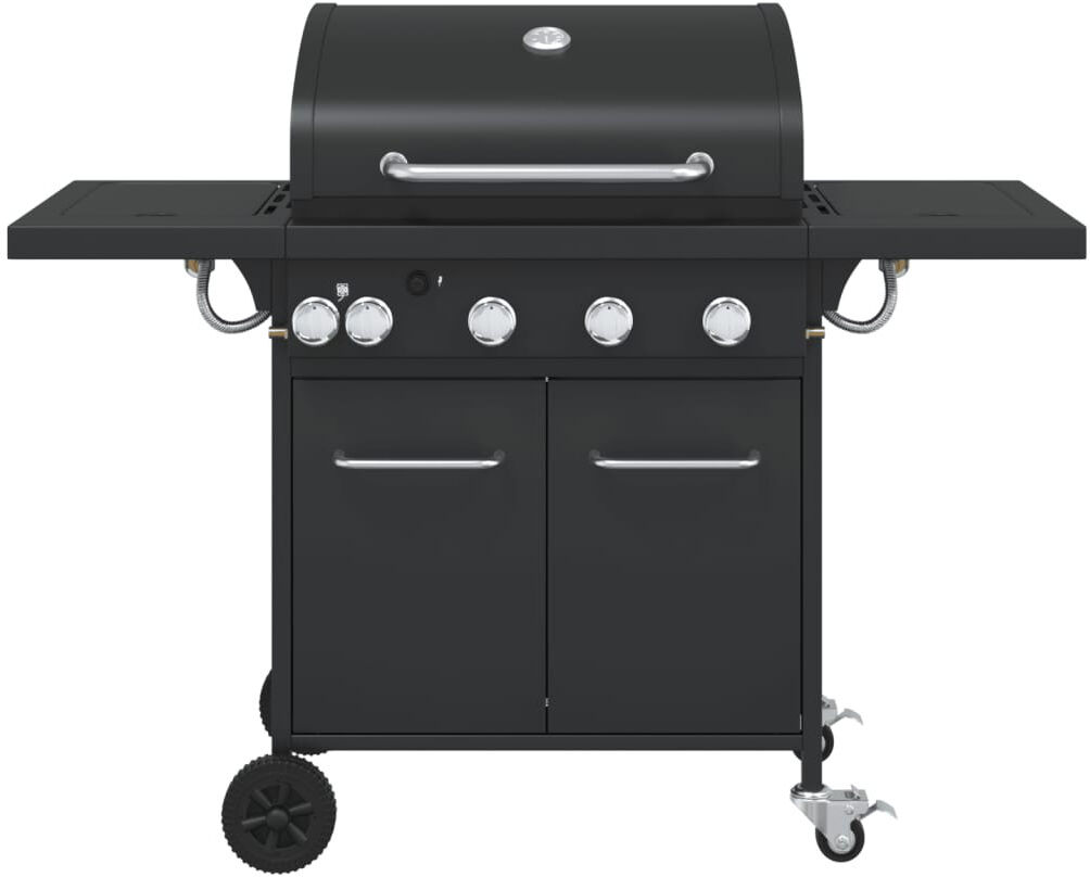 Dakota Fields Gas BBQ Grill With 5 Burners Black Powder-Coated Steel Black 1