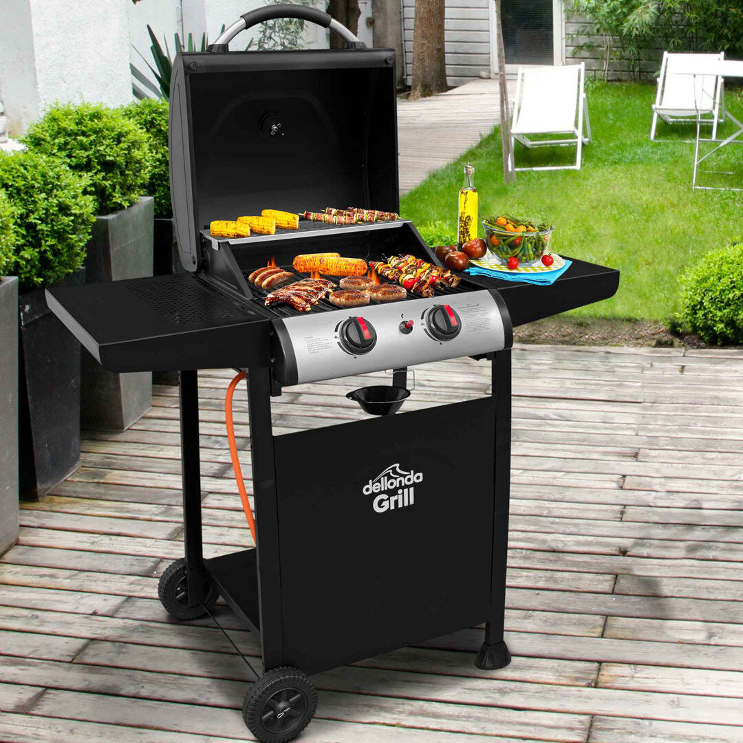Dellonda 2 Burner Gas BBQ Grill With Piezo Ignition, Built-In Thermometer & Cover, Black/Stainless Steel Black;Black 2