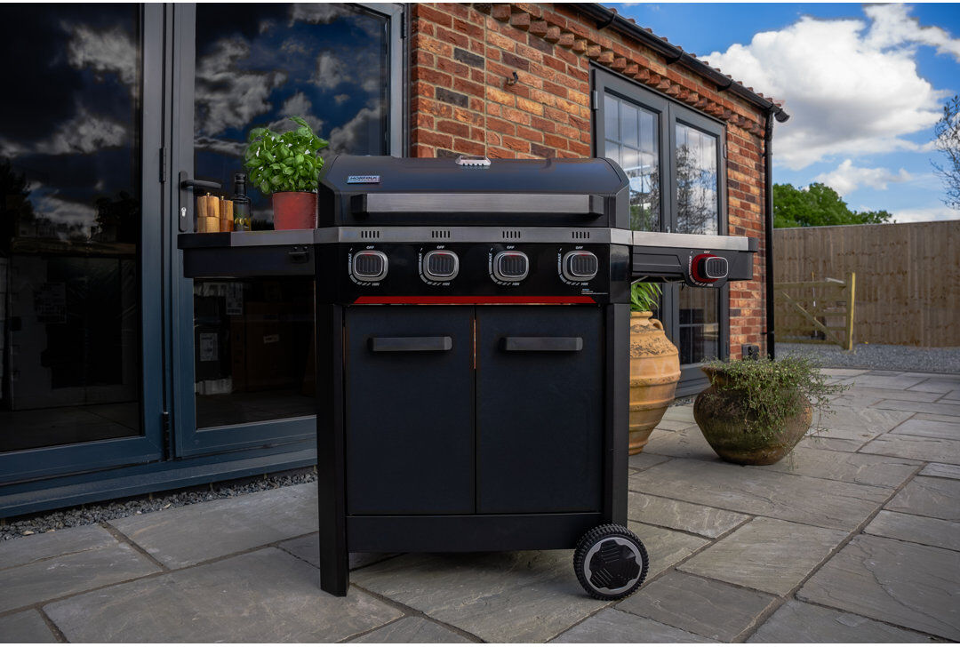 Atlas Norfolk Grills 4 - Burner Free Standing and Portable Liquid Propane Gas Grill with Side Burner and Cabinet Black;Black 4