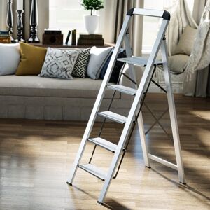 WFX Utility 5- Step Aluminium Lightweight Folding Step Ladder Silver 10.6cm H WFX Utility 5- Step Aluminium Lightweight Folding Step Ladder Silver 10.6cm H