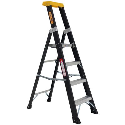 Rhino 4- Step Fibreglass Lightweight Folding Step Ladder Black 2.79cm H Rhino 4- Step Fibreglass Lightweight Folding Step Ladder Black 2.79cm H