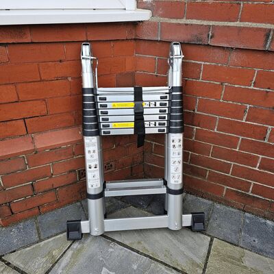 WFX Utility 5m Lightweight Aluminium Hinged Telescopic Extendable Multi-Position Ladder & Step Ladder Silver 499.87cm H WFX Utility 5m Lightweight Aluminium Hinged Telescopic Extendable Multi-Position Ladder & Step Ladder Silver 499.87cm H