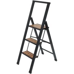 Wenko Black Aluminium 3-Step Folding Non-Slip 44cm x 127cm x 5.5cm Step Ladder black/gray 127.0 H x 44.0 W x 5.5 D cm