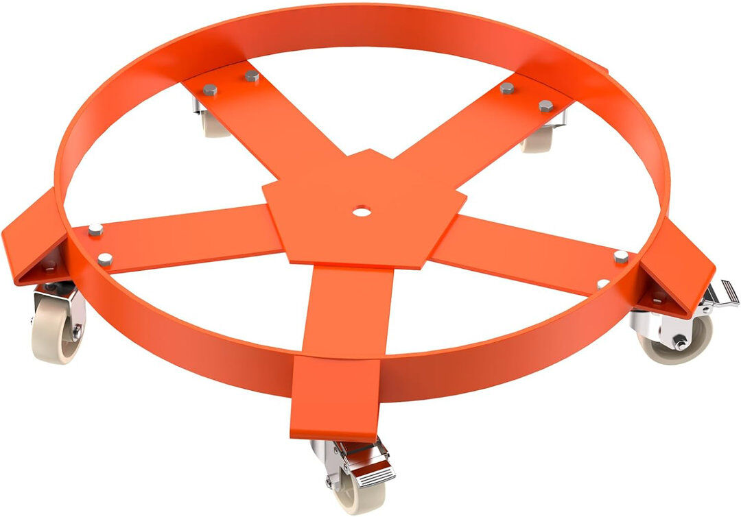 Symple Stuff 55 Gallon Oil Drum Dolly with 5 Swivel Casters Wheel for Warehouse Drum Handling Orange 7.49cm H X 60.96cm W X 60.96cm D