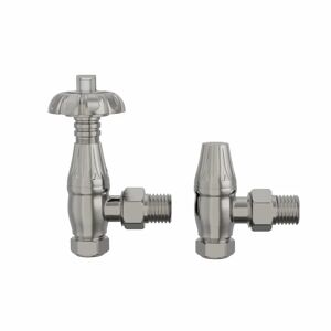 ClassicLiving Traditional Thermostatic TRV Antique Design Angled Radiator Rad Valves Pair Antique Brass gray