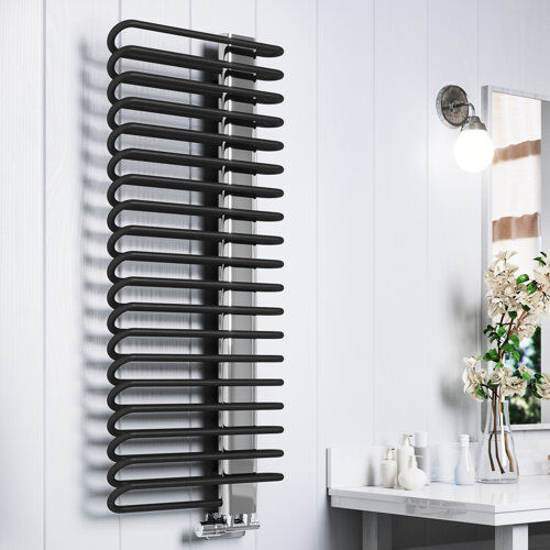 Terma Michelle Vertical Designer Towel Rail Terma Finish: Black, Size: 120cm H x 50cm W x 12.6cm D  - Size: 1800cm H X 590cm W X 96cm D Terma Michelle Vertical Designer Towel Rail Terma Finish: Black, Size: 120cm H x 50cm W x 12.6cm D  - Size: 1800cm H X 590cm W X 96cm D