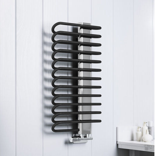 Terma Michelle Vertical Designer Towel Rail Terma Finish: Black, Size: 78cm H x 40cm W x 12.6cm D  - Size: 780cm H X 400cm W X 126cm D Terma Michelle Vertical Designer Towel Rail Terma Finish: Black, Size: 78cm H x 40cm W x 12.6cm D  - Size: 780cm H X 400cm W X 126cm D