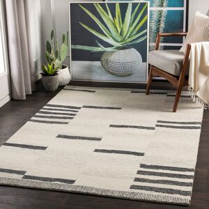 Livabliss Granada Broken Stripe Wool Hand Made Area Rug Black;Beige Rectangle 183 x 274 cm