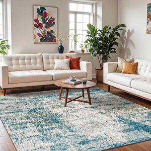 Metro Abstract Modern Marble Dark Teal Area Rug Blue;Ivory;Tan;Denim;Light Gray;Light Slate Rectangle 120 x 170cm