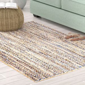 17 Stories Kelloch Hand Braided Beige Rug white 152.0 W x 0.9 D cm