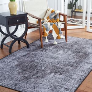 Marlow Home Co. Tucson Vintage Look Machine Washable Non-Slip Area Rug in Black & Grey Black;Grey Rectangle 183 x 274 cm