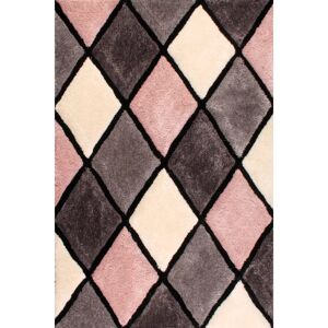 Latitude Run Oguz Diamond Hand Tufted Gray/Beige/Pink Rug gray/pink 60.0 W x 0.5 D cm