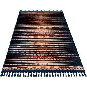 Hargun Prateeksha Modern Navy Blue Velvet Digital Print Area Rug blue/brown/gray/orange/yellow 100.0 H x 80.0 W x 0.16 D cm