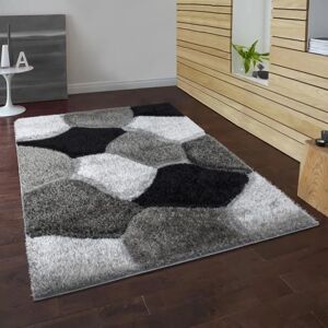 Ivy Bronx Non Slip 100% Polypropylene Geomatric Design 3D Design Pona Area Rug Silver Grey white 150.0 H x 80.0 W x 1.2 D cm