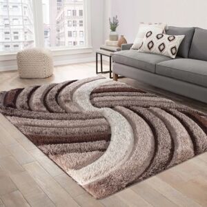 Ivy Bronx Frio Brown/Beige Shaggy Indoor/Outdoor Rug brown/white 120.0 W x 5.0 D cm