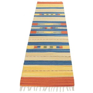Gracie Oaks Danby Hand Loomed Cotton Blue/Yellow/Red Rug blue/red/white/yellow 240.0 H x 60.0 W x 1.0 D cm