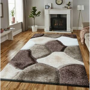 Ivy Bronx Non Slip 100% Polypropylene Geomatric Design 3D Design Pona Area Rug Brown Beige brown/white 110.0 H x 60.0 W x 5.0 D cm