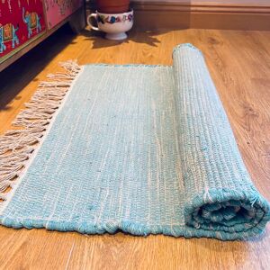 World Menagerie Edom Hand-Loomed 100% Cotton Turquoise Rug blue/white 60.0 W x 1.0 D cm