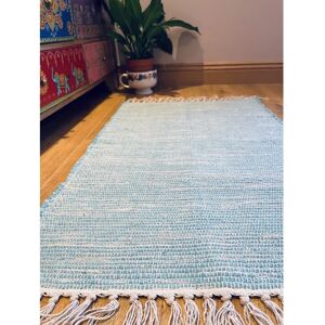 World Menagerie Edom Hand-Loomed 100% Cotton Turquoise Rug blue/white 120.0 W x 1.0 D cm