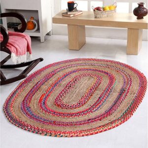 Latitude Vive Littoral Hand Braided Beige/Red Rug Beige/Red Oval 120 x 180cm