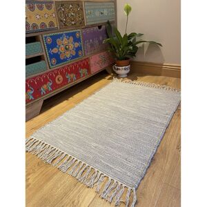 World Menagerie Edythe Hand-Loomed 100% Cotton Light Grey Rug Pale Grey Rectangle 90 x 150cm