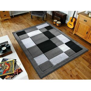 17 Stories Havana Geometric Dark Grey Large Rugs – Modern Living Room Carpet, Bedroom & Hallway Runner Soft, Non-Shedding, Stain Resistant Floor Mat Dark/Grey Rectangle 120 x 170cm