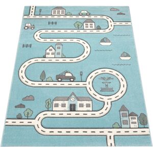 Zoomie Kids Highwood Kids Nursery Modern Learning Street Car House Power Loom Blue/Black Rug Blue;Black Rectangle 120 x 170cm