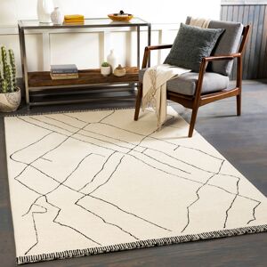 Livabliss Arsenal Abstract Moroccan Wool Hand Made Area Rug Black;Beige Rectangle 152 x 229 cm