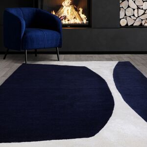 Ivy Bronx Corel Geometric Handmade Hand Tufted Navy Area Rug Blue;White Rectangle 10' x 14'2
