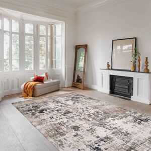 Borough Wharf Lorenz Brushstroke Texture Cream Modern Area Rug Soft Polyester Pile with Cotton Blend Backing Style Carpet Cream Rectangle 120 x 170 cm