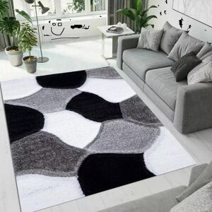 Ivy Bronx 3D Shaggy Rugs Modern Geometric Design Large Area Rugs For Living Room Bedroom Thick Fluffy Floor Mats Small Door Mat_BLKWHIT* Black;White Rectangle 200 x 290 cm
