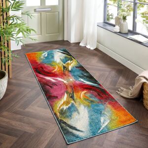 Concept Looms Abstract Machine Woven Multicolour Area Rug Blue;Black;Red;White Runner 80 x 240cm Concept Looms Abstract Machine Woven Multicolour Area Rug Blue;Black;Red;White Runner 80 x 240cm