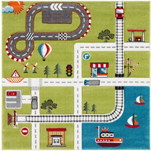 Zoomie Kids Carousel Kids Racetrack Area Rug In Green / Ivory Ivory;Green Square 160 cm Zoomie Kids Carousel Kids Racetrack Area Rug In Green / Ivory Ivory;Green Square 160 cm
