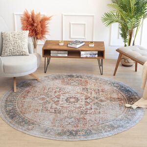 Fernleaf Saylor Machine Washable Traditional Boho Burnt Orange Runner Rug Blue;Gold;Cream Round 200cm Fernleaf Saylor Machine Washable Traditional Boho Burnt Orange Runner Rug Blue;Gold;Cream Round 200cm