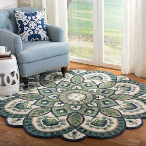 Latitude Vive Novelty Floral Area Rug In Ivory / Blue Blue;Ivory Round 152 cm Latitude Vive Novelty Floral Area Rug In Ivory / Blue Blue;Ivory Round 152 cm