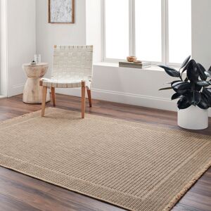Highland Dunes Klara Boho Jute-Look Beige Area Rug Striped Rectangle 156 x 207 cm Highland Dunes Klara Boho Jute-Look Beige Area Rug Striped Rectangle 156 x 207 cm
