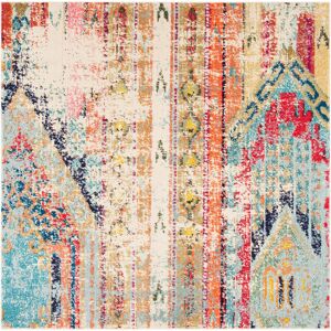 Mistana Cressey Looped/Hooked Blue Rug Red;Beige;Yellow Square 152 cm Mistana Cressey Looped/Hooked Blue Rug Red;Beige;Yellow Square 152 cm