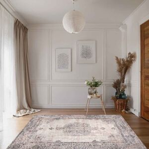 Borough Wharf Lorenz Vintage Persian Medallion White & Beige Modern Area Rug Soft Polyester Pile with Cotton Blend Backing Style Carpet Beige;White Runner 80 x 150 cm Borough Wharf Lorenz Vintage Persian Medallion White & Beige Modern Area Rug Soft Polyester Pile with Cotton Blend Backing Style Carpet Beige;White Runner 80 x 150 cm