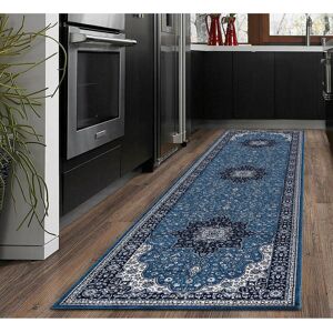 Latitude Vive Assylbek Traditional Floral Carpet Kitchen Flatweave Blue Rug Runner 80 x 300cm Latitude Vive Assylbek Traditional Floral Carpet Kitchen Flatweave Blue Rug Runner 80 x 300cm