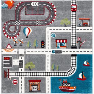 Zoomie Kids Carousel Kids Racetrack Area Rug In Grey / Ivory Ivory Square 160cm Zoomie Kids Carousel Kids Racetrack Area Rug In Grey / Ivory Ivory Square 160cm