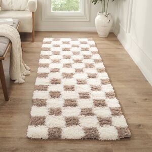 Corrigan Studio Checkered Shaggy Area Rug Brown/Cream Brown;Ivory Runner 80 x 220 cm Corrigan Studio Checkered Shaggy Area Rug Brown/Cream Brown;Ivory Runner 80 x 220 cm