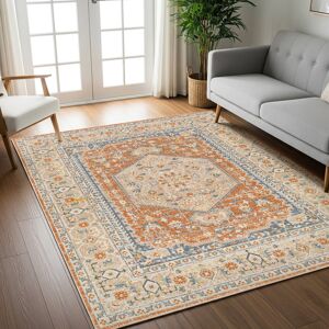 Blue Elephant Machine Washable Traditionnal Boho Burnt Orange Area Rug Blue;Orange Rectangle 140 x 200cm Blue Elephant Machine Washable Traditionnal Boho Burnt Orange Area Rug Blue;Orange Rectangle 140 x 200cm