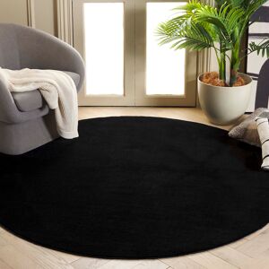Latitude Run Anraj Solid Colour Power Loom Black Area Rug Black Round 183cm Latitude Run Anraj Solid Colour Power Loom Black Area Rug Black Round 183cm