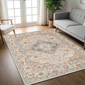 Blue Elephant Benbow Kinlaw Machine Washable Traditional Boho Oatmeal Rust Runner Rug Blue;Beige;Orange Rectangle 140 x 200cm Blue Elephant Benbow Kinlaw Machine Washable Traditional Boho Oatmeal Rust Runner Rug Blue;Beige;Orange Rectangle 140 x 200cm