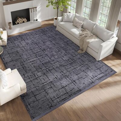 Metro Non Slip Area Rug Low Pile Bedroom Rugs Machine Washable Floor Mat Living Room Carpet - NT0201 Dark Grey Rectangle 160 x 230 cm Metro Non Slip Area Rug Low Pile Bedroom Rugs Machine Washable Floor Mat Living Room Carpet - NT0201 Dark Grey Rectangle 160 x 230 cm