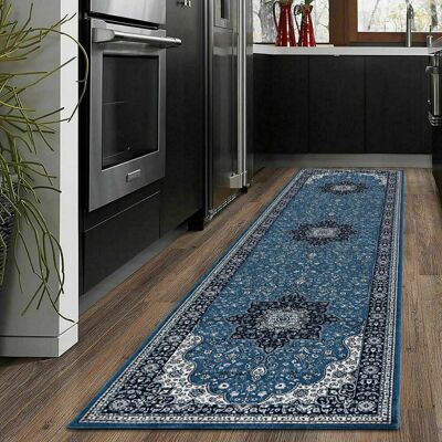 Rosalind Wheeler New Luxury Large Traditional Rugs For Bedroom Living Room Carpet Hallway Runner Blue Runner 80 x 300cm Rosalind Wheeler New Luxury Large Traditional Rugs For Bedroom Living Room Carpet Hallway Runner Blue Runner 80 x 300cm