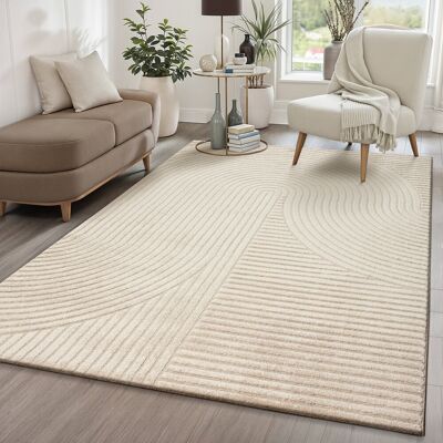 17 Stories Tandra - modern short pile carpet living room bedroom with high-low effect, 3D effect, high pile density and pleasantly soft, (Beige) Beige Rectangle 200 x 290 cm 17 Stories Tandra - modern short pile carpet living room bedroom with high-low effect, 3D effect, high pile density and pleasantly soft, (Beige) Beige Rectangle 200 x 290 cm